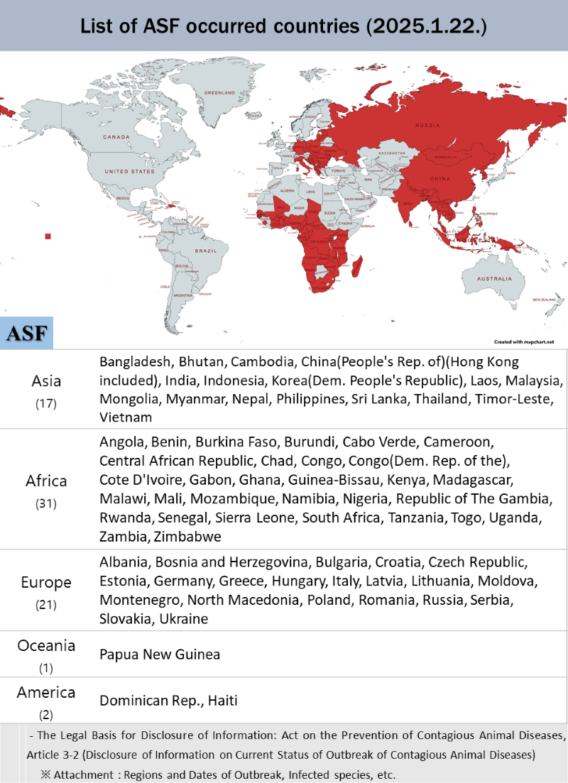 해외 아프리카돼지열병 발생국 현황 영문